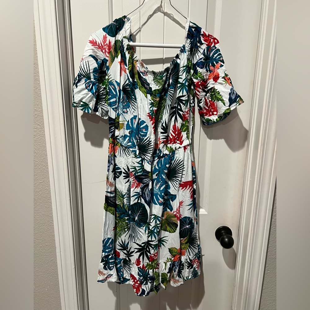 New Look Vibrant tropical Leaf Print colorful multicolor Dress sz women’s large